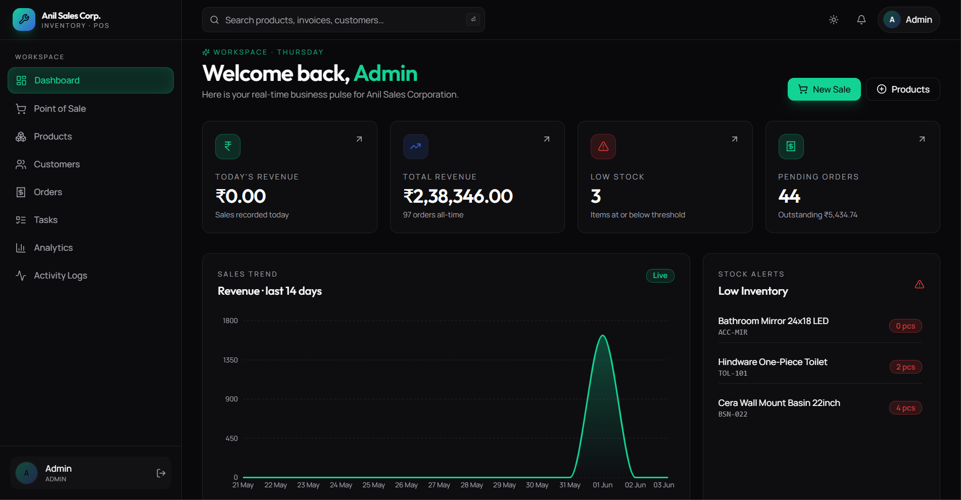 Anil Sales Corporation POS screenshot 1